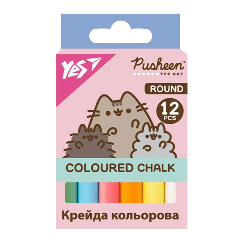 Крейда кольорова 12 шт. "YES" "Pusheen" кругла
