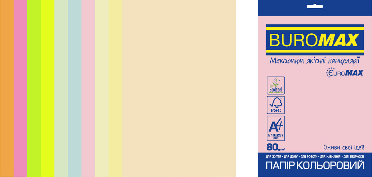 Набір кольорового паперу PASTEL+NEON EUROMAX, 10 кол., 20 арк., А4, 80 г/м²
