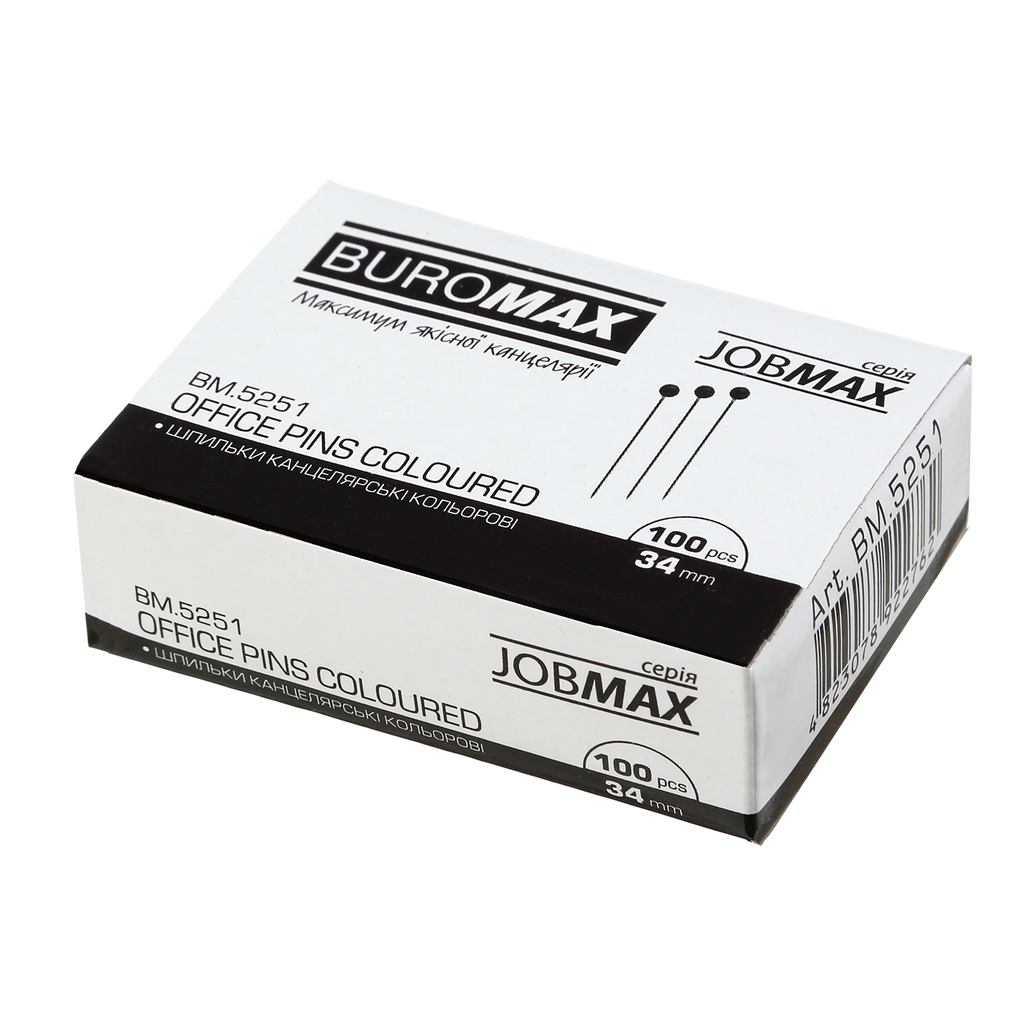 Шпильки кольорові, JOBMAX, 34 мм, 100 шт. в карт.коробці