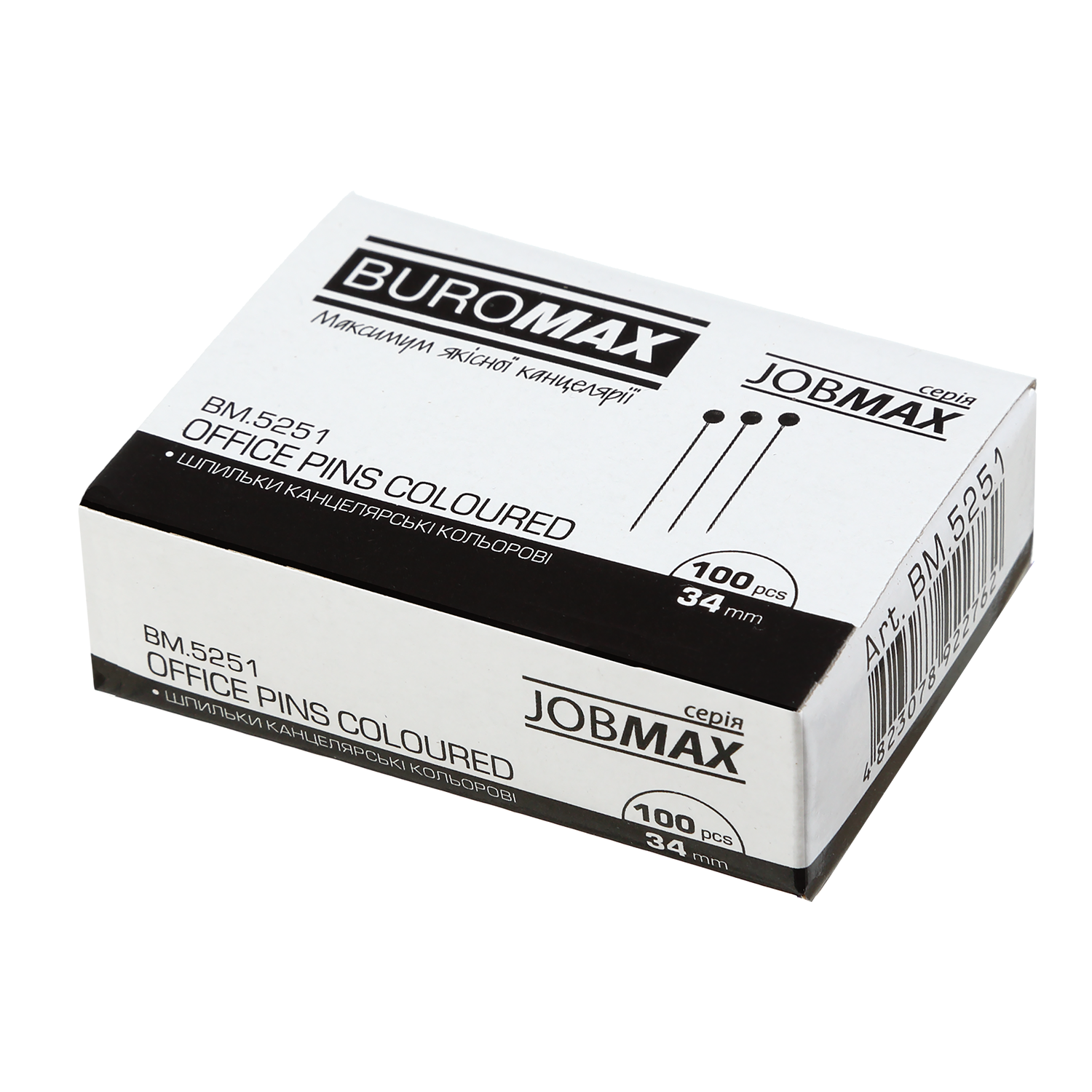 Шпильки кольорові, JOBMAX, 34 мм, 100 шт. в карт.коробці