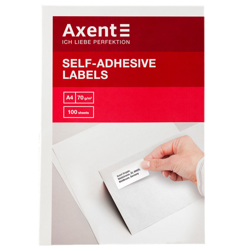 Етикетки з клейким шаром AXENT 2460-A, А4, 210х297мм, 1 шт/арк., 100 аркушів