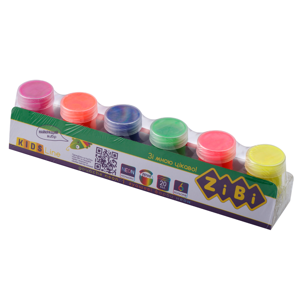 Гуаш ZiBi 6 кол. х 20мл, NEON, KIDS Line