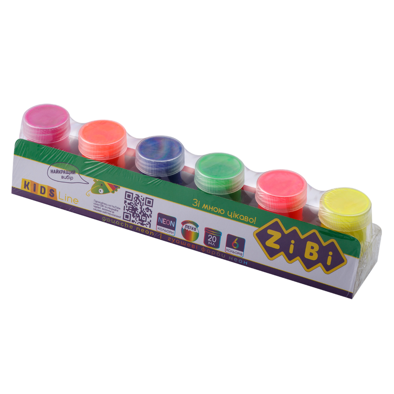 Гуаш ZiBi 6 кол. х 20мл, NEON, KIDS Line