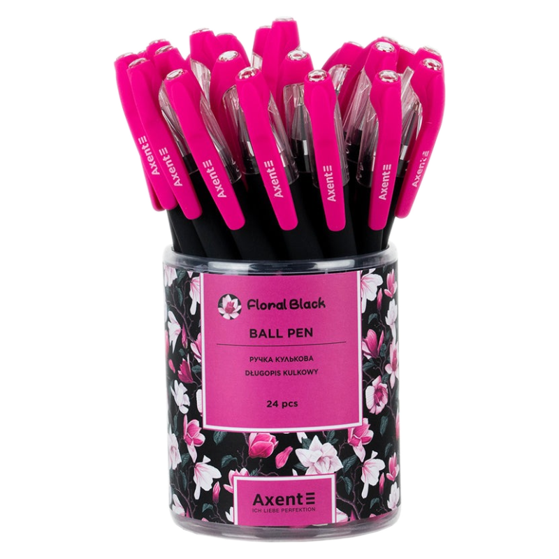 Ручка кулькова Axent Floral Black, упаковка 2