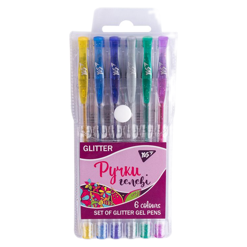 Набір гелевих ручок YES 6 кольорів Glitter