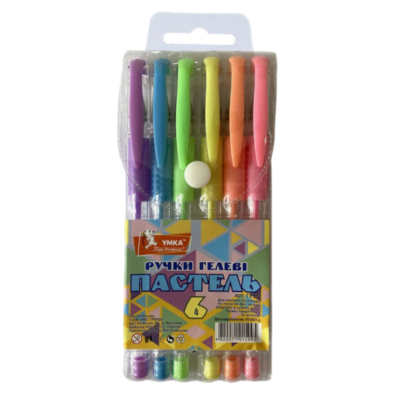 Набір гелевих ручок УМКА 6 кольорів Pastel