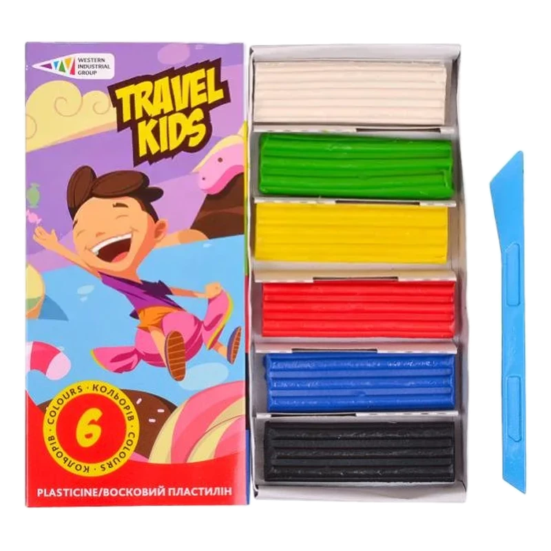 Пластилін "TRAVEL KIDS" восковий 6 кол. /331008/TK/ 72г.