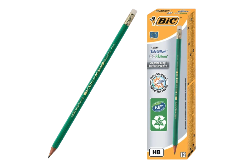 Олівець простий "BIC" Evolution 655 HB з гумкою